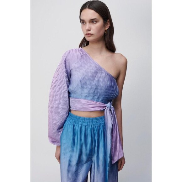 JONATHAN SIMKHAI Swim Sheer Lila Purple Blue Ombre Plisse Top Size Medium NWT - Picture 1 of 5